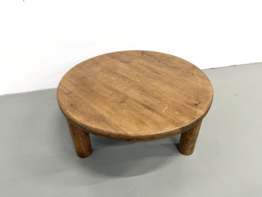 Table basse moderniste tripode en chêne massif, DLG Perriand, Chapo, années 50, vue 5