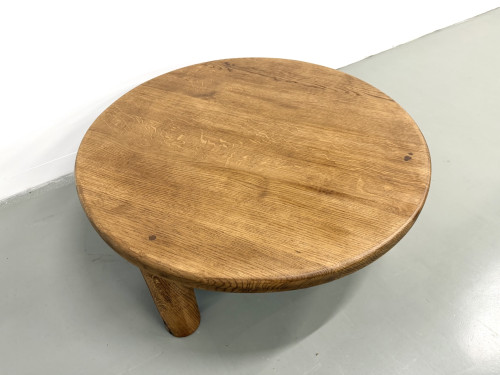Table basse moderniste tripode en chêne massif, DLG Perriand, Chapo, années 50, vue 6