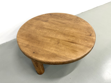Table basse moderniste tripode en chêne massif, DLG Perriand, Chapo, années 50, vue 6