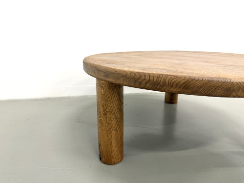 Table basse moderniste tripode en chêne massif, DLG Perriand, Chapo, années 50, vue 7