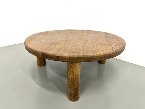 Table basse moderniste tripode en chêne massif, DLG Perriand, Chapo, années 50, vue 9