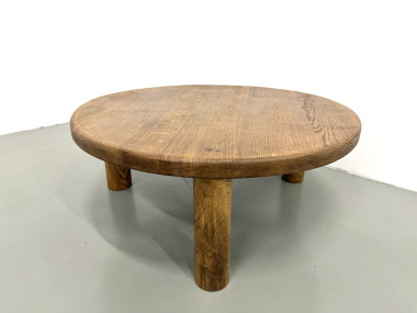 Table basse moderniste tripode en chêne massif, DLG Perriand, Chapo, années 50, vue 9