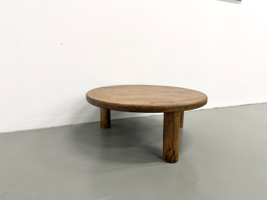 Table basse moderniste tripode en chêne massif, DLG Perriand, Chapo, années 50, vue 12
