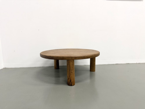 Table basse moderniste tripode en chêne massif, DLG Perriand, Chapo, années 50, vue 13