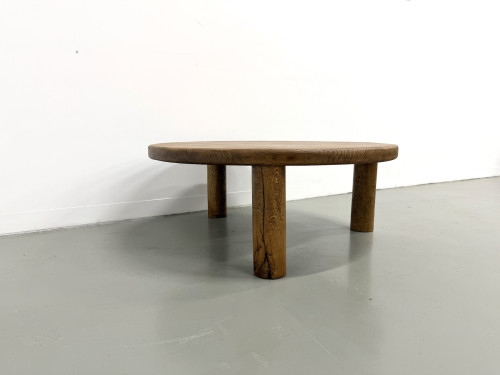 Table basse moderniste tripode en chêne massif, DLG Perriand, Chapo, années 50, vue 15