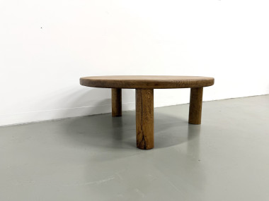 Table basse moderniste tripode en chêne massif, DLG Perriand, Chapo, années 50, vue 15