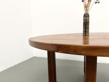 Table ronde moderniste en orme massif, piètement croisé, DLG Perriand, Chapo, années 50-60, vue 11