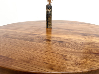 Table ronde moderniste en orme massif, piètement croisé, DLG Perriand, Chapo, années 50-60, vue 12