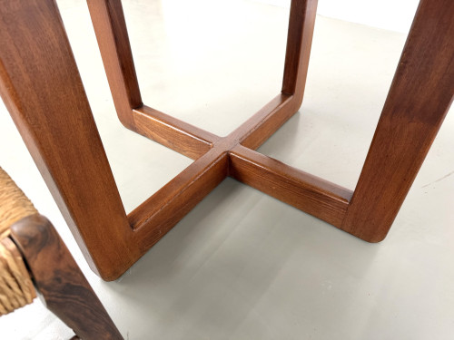 Table ronde moderniste en orme massif, piètement croisé, DLG Perriand, Chapo, années 50-60, vue 15
