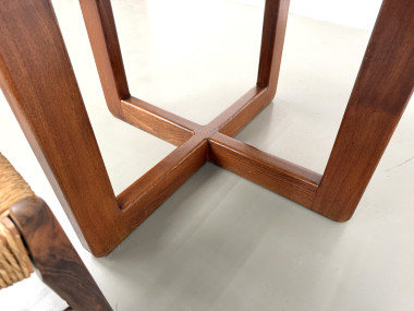 Table ronde moderniste en orme massif, piètement croisé, DLG Perriand, Chapo, années 50-60, vue 15