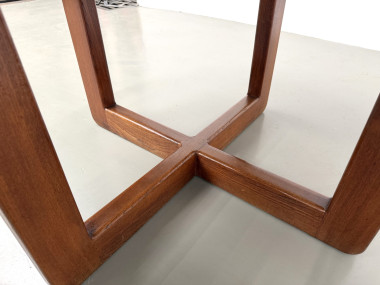 Table ronde moderniste en orme massif, piètement croisé, DLG Perriand, Chapo, années 50-60, vue 16