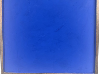 Tableau monochrome bleu Klein, acrylique sur bois massif, cadre pin, années 90, vue 4