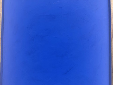 Tableau monochrome bleu Klein, acrylique sur bois massif, cadre pin, années 90, vue 5