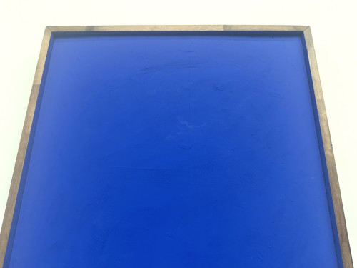Tableau monochrome bleu Klein, acrylique sur bois massif, cadre pin, années 90, vue 6