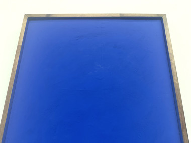 Tableau monochrome bleu Klein, acrylique sur bois massif, cadre pin, années 90, vue 6