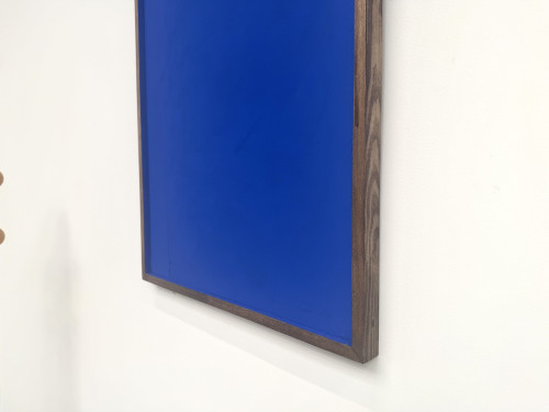 Tableau monochrome bleu Klein, acrylique sur bois massif, cadre pin, années 90, vue 8