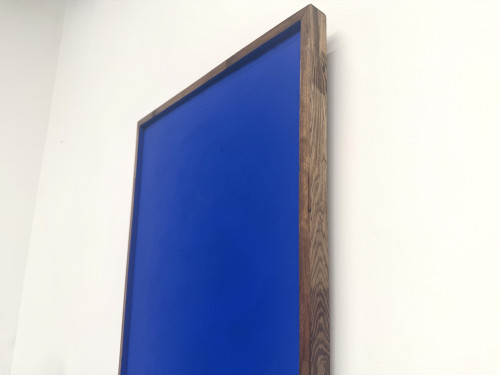 Tableau monochrome bleu Klein, acrylique sur bois massif, cadre pin, années 90, vue 9