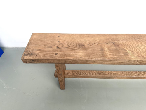 Banc de ferme moderniste en chêne massif, années 50, vue 4