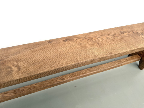 Banc de ferme moderniste en chêne massif, années 50, vue 5