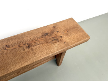 Banc de ferme moderniste en chêne massif, années 50, vue 6