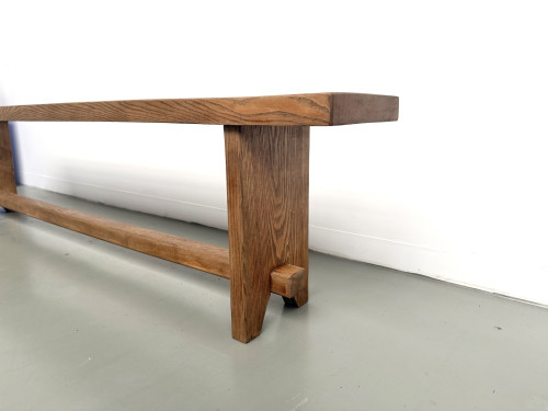 Banc de ferme moderniste en chêne massif, années 50, vue 7