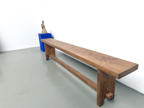 Banc de ferme moderniste en chêne massif, années 50, vue 10