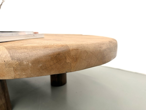 Table basse XXL ovale en chêne massif, piètement cylindrique, années 50, vue 10