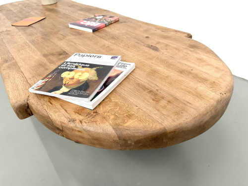 Table basse XXL ovale en chêne massif, piètement cylindrique, années 50, vue 11