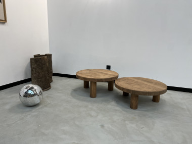 Duo de tables basses circulaires "mid century", vue 2