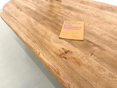 Table basse XXL ovale en chêne massif, piètement cylindrique, années 50, vue 16