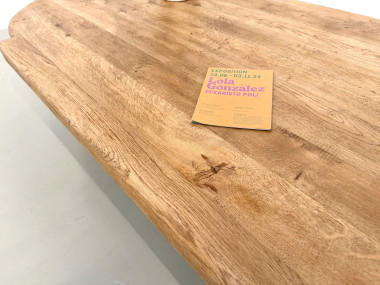 Table basse XXL ovale en chêne massif, piètement cylindrique, années 50, vue 16