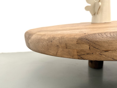 Table basse XXL ovale en chêne massif, piètement cylindrique, années 50, vue 19