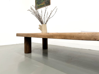 Table basse XXL ovale en chêne massif, piètement cylindrique, années 50, vue 27
