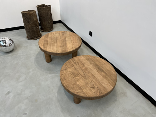 Duo de tables basses circulaires "mid century", vue 5