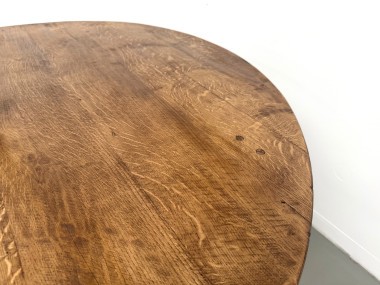 Table ronde moderniste chêne massif, piètement cylindrique pin, DLG Perriand, Chapo, années 50, vue 11