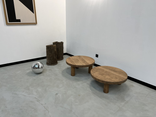 Duo de tables basses circulaires "mid century", vue 1