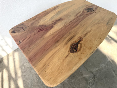 Table basse brutaliste organique en cèdre massif, piédestal tronc, années 70, vue 6