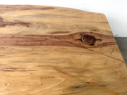 Table basse brutaliste organique en cèdre massif, piédestal tronc, années 70, vue 8