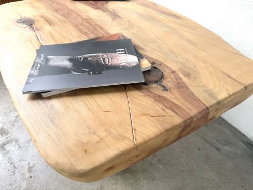 Table basse brutaliste organique en cèdre massif, piédestal tronc, années 70, vue 20