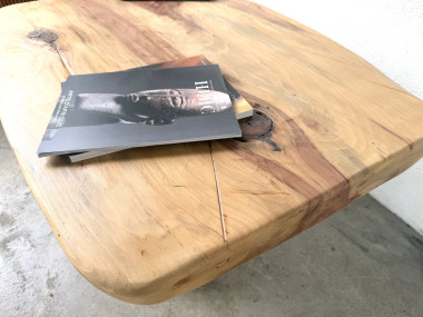 Table basse brutaliste organique en cèdre massif, piédestal tronc, années 70, vue 20