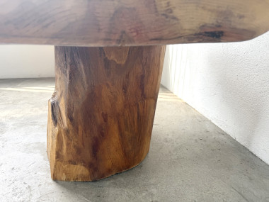 Table basse brutaliste organique en cèdre massif, piédestal tronc, années 70, vue 21