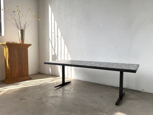 Table basse moderniste mosaïque céramique, attribuée Lilienthal, structure métal laqué noir, années 60, vue 18