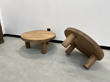 Duo de tables basses circulaires "mid century", vue 19