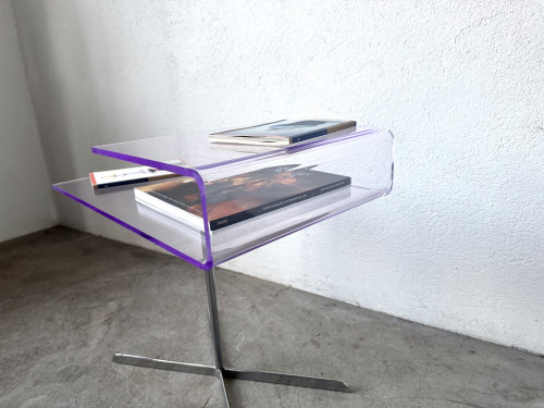 Table d'appoint acrylique transparent et chrome, design années 70, vue 15