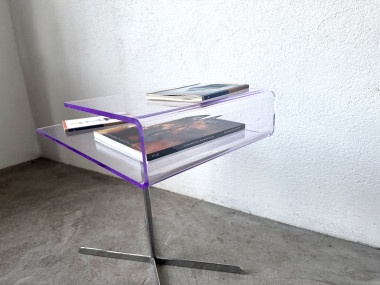 Table d'appoint acrylique transparent et chrome, design années 70, vue 15