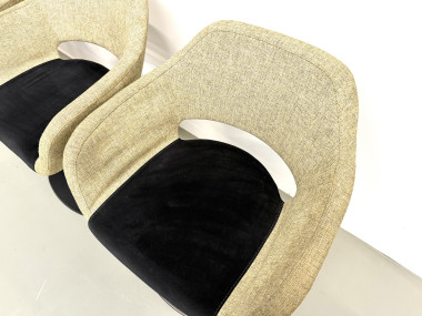 Série de six fauteuils pivotants à coque organique, tissu chiné et base disque lestée, années 1990, vue 9