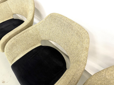 Série de six fauteuils pivotants à coque organique, tissu chiné et base disque lestée, années 1990, vue 10