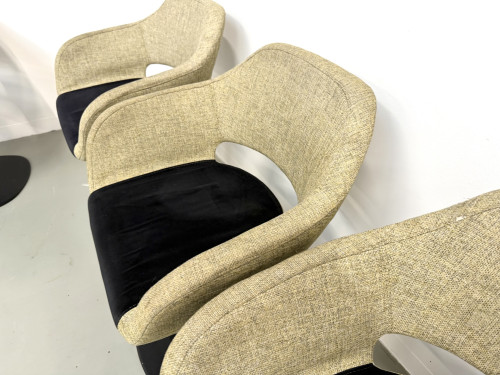 Série de six fauteuils pivotants à coque organique, tissu chiné et base disque lestée, années 1990, vue 13