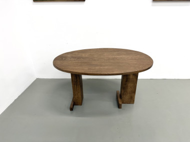 Table ovale à pieds en T, chêne massif, travail d'étudiant en ébénisterie, France, années 1990, vue 2