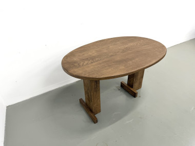 Table ovale à pieds en T, chêne massif, travail d'étudiant en ébénisterie, France, années 1990, vue 3